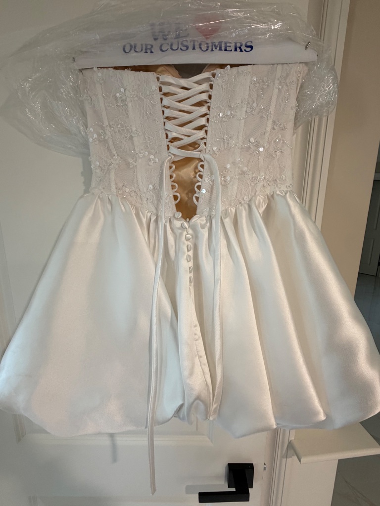 Luxury White Pearl & Sequin Embellished Corset Bridal Mini Dress — image 6 of 8